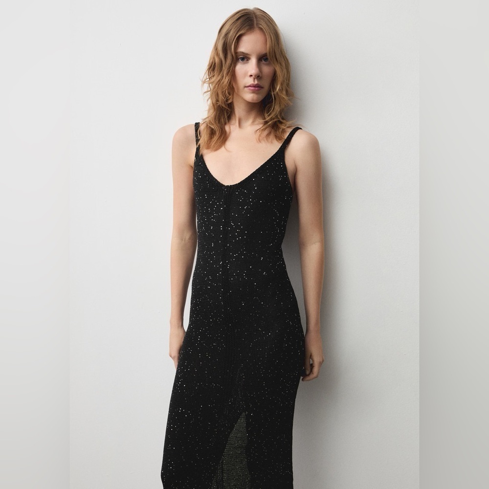 Mango Black knitted dress with sequin detail NWT